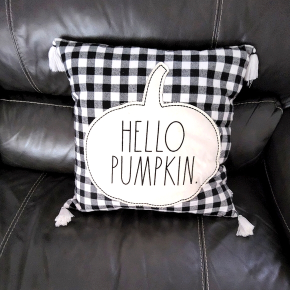 Black and White Checkered Pumpkin Pillow By Rae Dunn - Picture 1 of 3